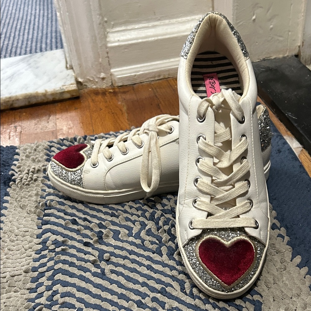 Betsey Johnson White and Red Heart Sneakers - Picture 2 of 5